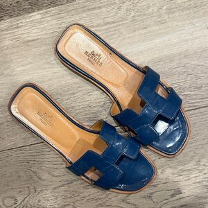 Hermes Navy Slide Sandals